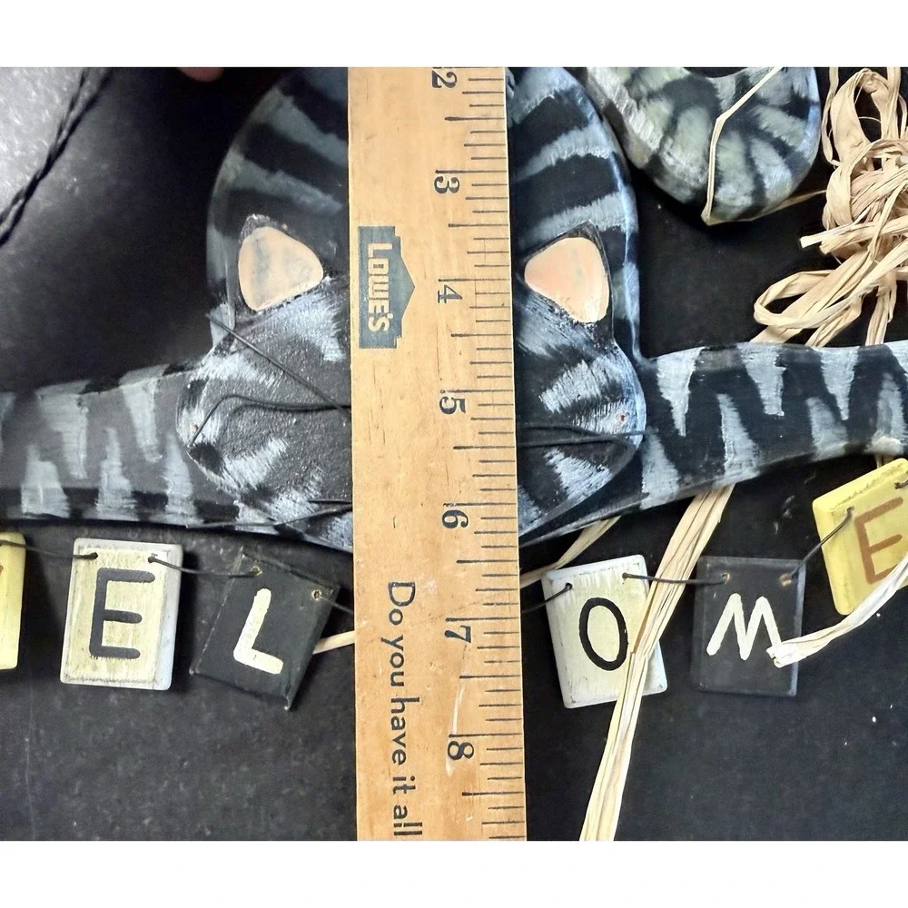 Handmade Black Cat Wall Hanging & Cat Mug Pottery Halloween Folk Art Set